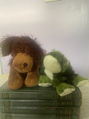 Webkinz Plush Brown Puppy and Green Frog Stuffed Animals - like new no codes